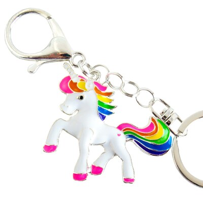 Rainbow Unicorn Keychain • Large Enameled Unicorn Charm • Swivel Keyring and Clip • Rainbow Stripe Mane and Tail • Fantasy Valentine Gift - image2
